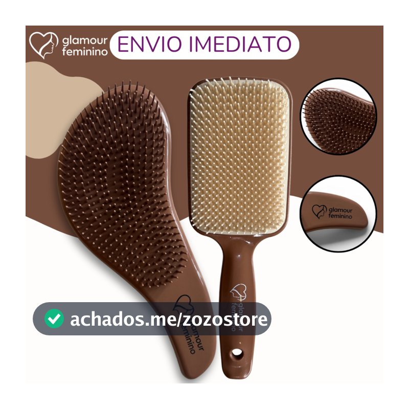 Kit 1 Escova Raquete Premium + 1 Escovas Mágicas Premium - Anti Frizz - De Desembaraçar Cabelo - Glamour Feminino