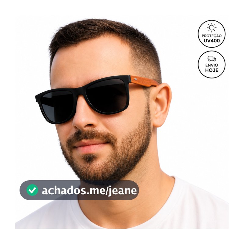 Óculos de sol de Madeira Bambu Premium Masculino Quadrado,  Proteção UV400