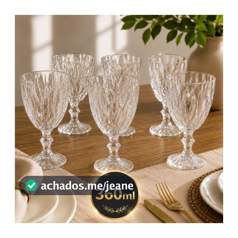 Jogo 6 Taças Grande 360ml Vidro Diamond Bico Abacaxi Jaca Conjunto Taça Para Água Vinho Tinto Suco Diamante