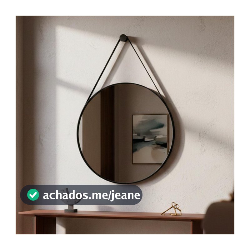 Espelho Redondo De Parede com Alça Espelho Em Couro 60cm Espelho para Banheiro Sala Quarto de Parede