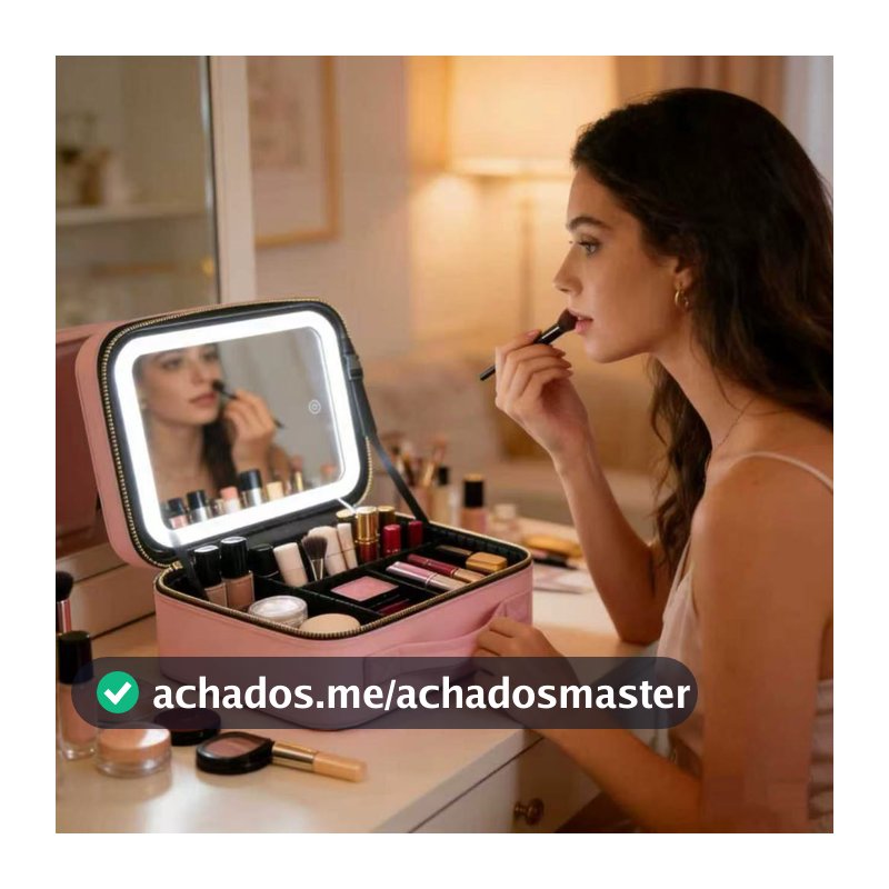Maleta Maquiagem Profissional Necessaire Espelho Led Viagem Cor Preto