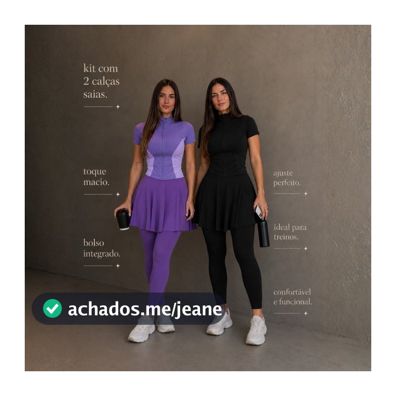 Kit 2 Legging Saia Fitness Feminina Poliamida Premium Cintura Alta Academia Beach Tennis Calça Esportiva Saia Godê