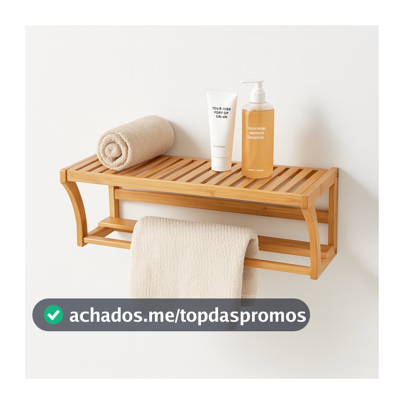 Prateleira Suspensa/Flutuante de Bambu 60cm Organização Multifuncional e Porta Toalha