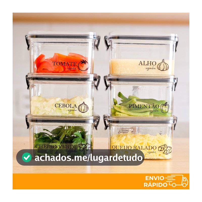 Potes Herméticos para Geladeira 460ml/950ml - Porta Mantimento, Geladeira, Alho, Cebola - Kits e individuais