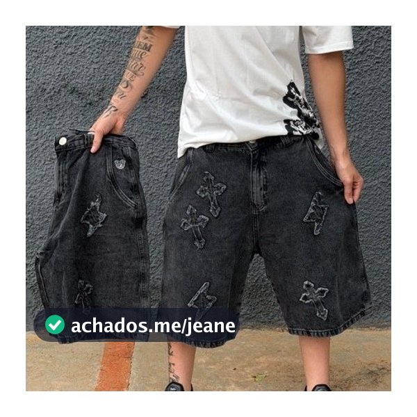 Bermuda Baggy “Patchwork" TripSide Preto-Estonado Detalhes Bordado Streetwear Diferenciado