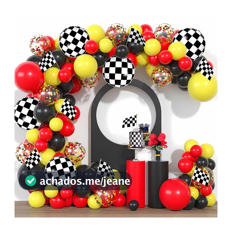 Kit 111 Balões Bexiga Pista Kart Quadriculado Vermelho Amarelo Preto Festa Infantil Decoração Aniversário Menino