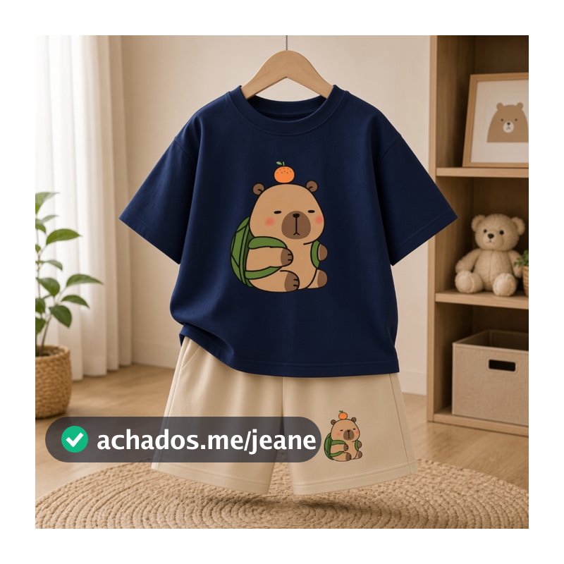 Conjunto Infantil Menino Camiseta e Bermuda Estampada Manga Curta Algodão Tamanho 2 a 16