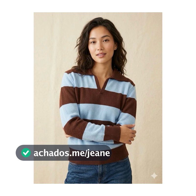 Blusa Feminina Tricot Gola Polo Listrada Inverno Manga Longa Premium Casual Outono Inverno Tendência