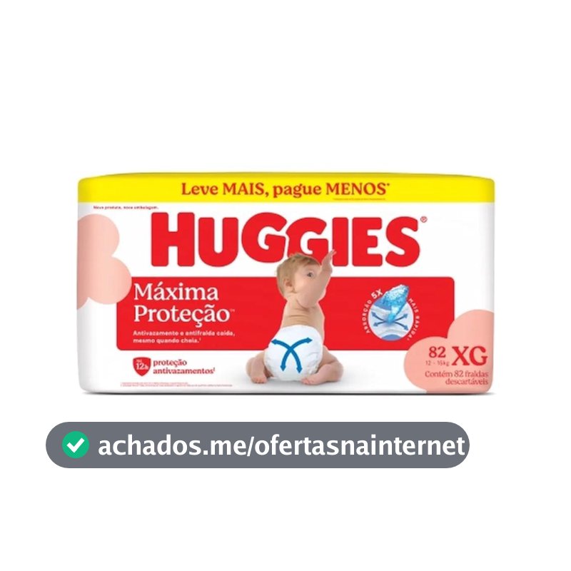 Fralda Descartável Infantil Huggies Máxima Proteção XG Pacote 82 Unidades Leve Mais Pague Menos