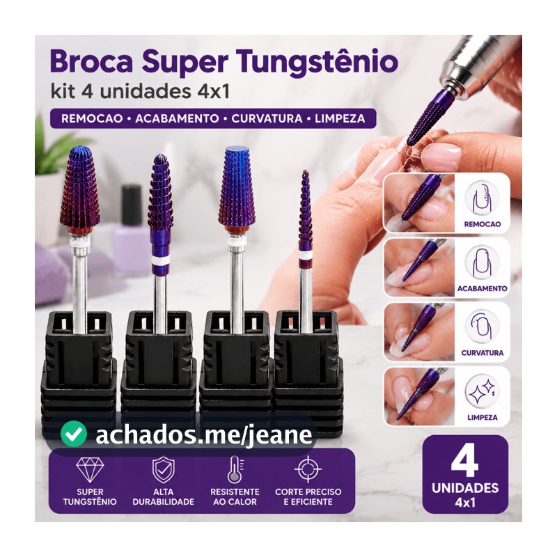 Broca Super Tungstênio kit 4 unidades 4x1 remocao acabamento curvatura limpeza