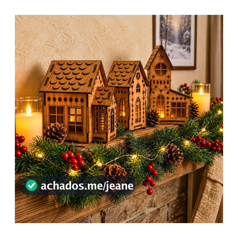 Enfeite Natalino Casinhas MDF 15cm Vila Natalina Luminosa