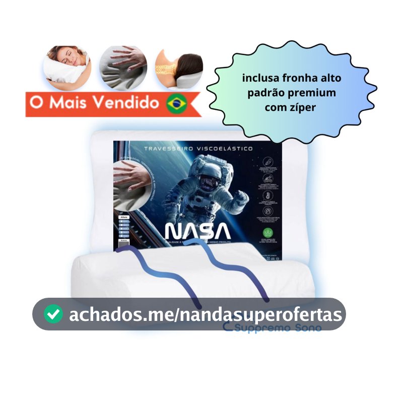 Travesseiro Nasa CERVICAL Viscoelastico Alto Conforto Anatômico Ortopédico Capa com zíper