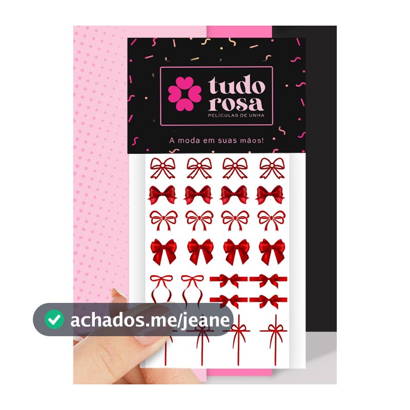 cartela peliculas de unha NATAL brilho laços coração vermelho