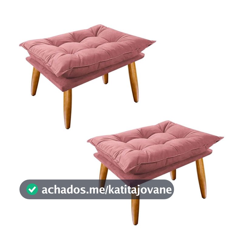 Kit 2 Puffs  Opala Slim Suede Pés Palito Decorativo - Bela Móveis