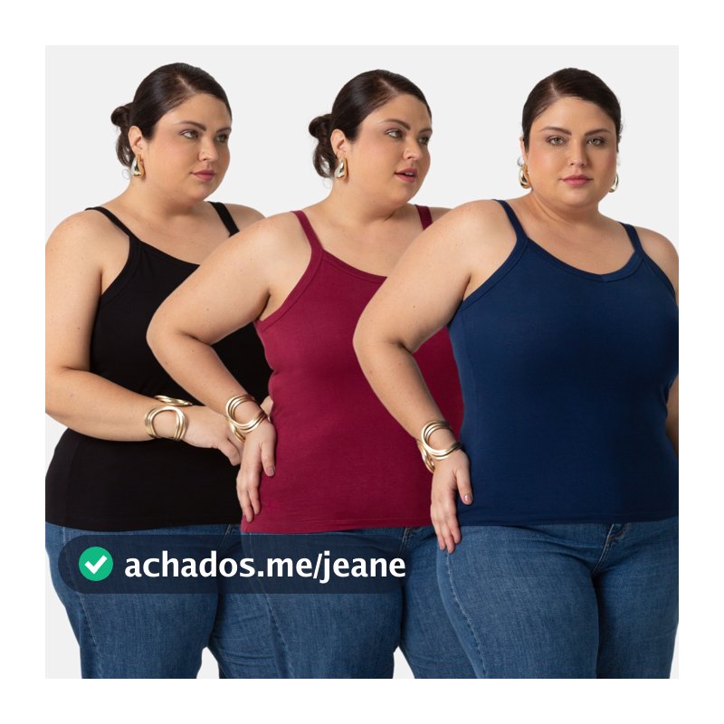 Kit 3 Regatas Plus Size Feminina do P-G4 de Viscolycra 1123-KIT3