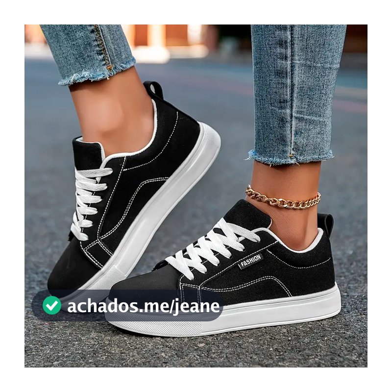 Tenis Skate Preto Leve Respirável Feminino Clássico Moda Casual