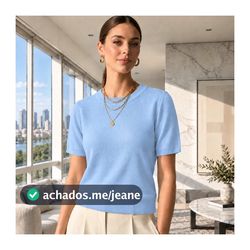 Blusa Feminina de Tricô com Manga Curta e Gola Redonda – Ajustada, Clássica e Versátil