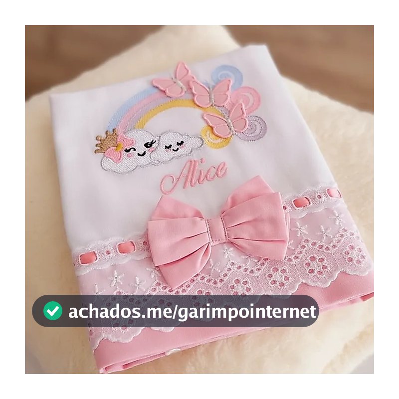 Fralda de Boca Bordada Nuvem Personalizada com Nome 100% Algodão Enxoval de Bebê Luxo BG Bordados
