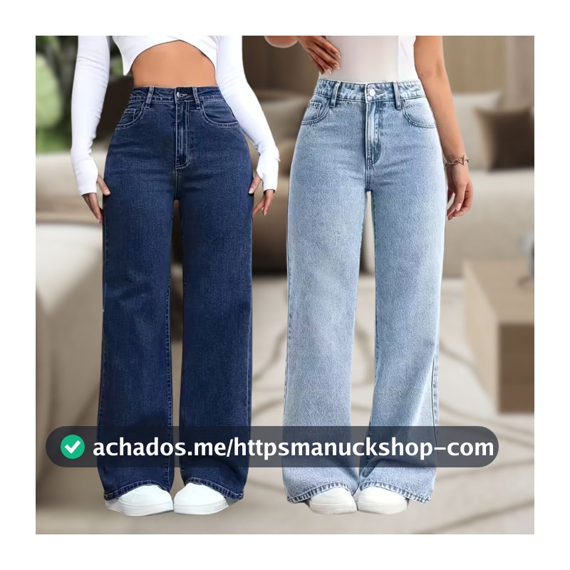 Calça Jeans Feminina Wide Leg Cintura Alta Pantalona Boca Larga Caimento Perfeito Empina Bumbum Confortável Legitmo