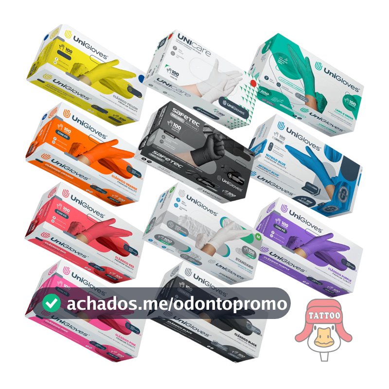 Caixa Luvas Premium Unigloves C/ 100 Unidades Latex e Nitrilo Cores