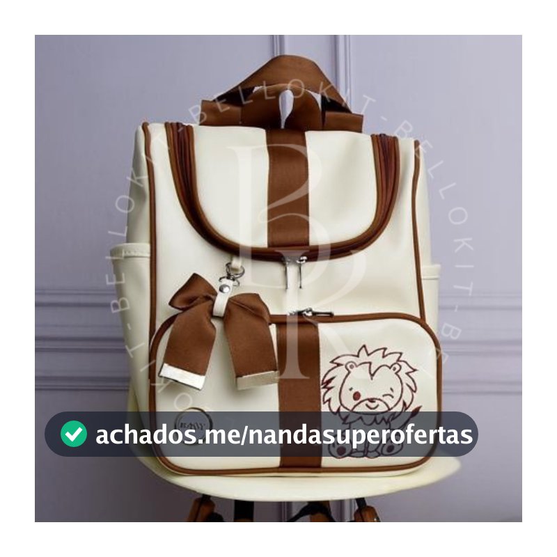 Mochila maternidade multifuncional bordado flor e leaozinho pra menino e menina