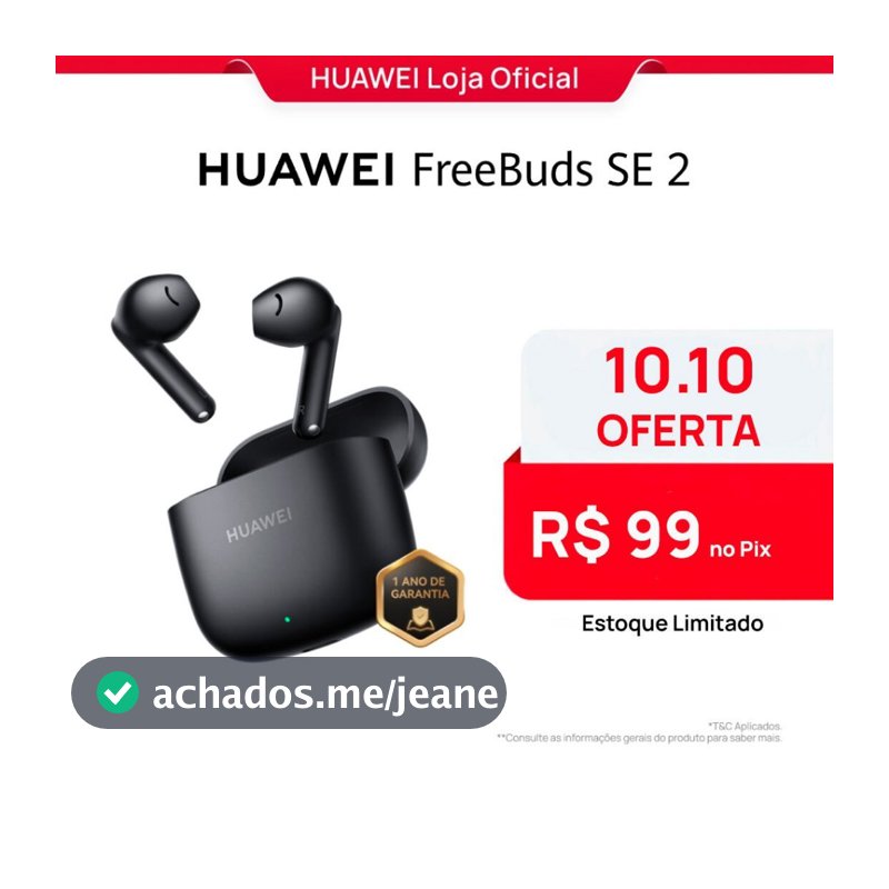 HUAWEI FreeBuds SE 2 | Fone de Ouvido Sem Fio | Até 40 Horas de Bateria | Compacto e Confortável