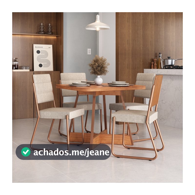 Conjunto Sala de Jantar 4 Cadeiras Charlotte Carraro Nogal