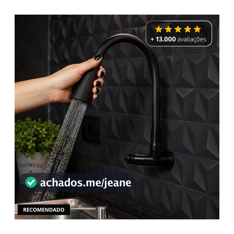 Torneira Gourmet Parede Cozinha Preta Flexível 2 Jatos ABS Para Pia Churrasqueira Área Gourmet Alta