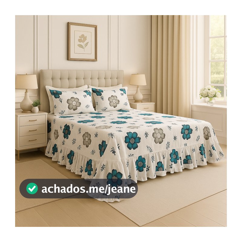 Kit Colcha Lençol com Babado Queen 3 Peças Micropercal Toque de Algodão - Kit Completo com Fronhas