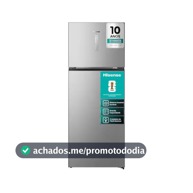 Refrigerador Duplex 466L RT3N461 Frost Free Inverter Portas Planas Prateleiras de Vidro Econômica Hisense