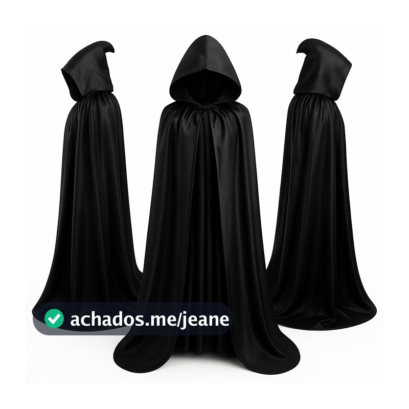 Capa De Bruxa Vampiro Drácula  Com Capuz Halloween Pânico Luxo Fantasia Halloween  Preto