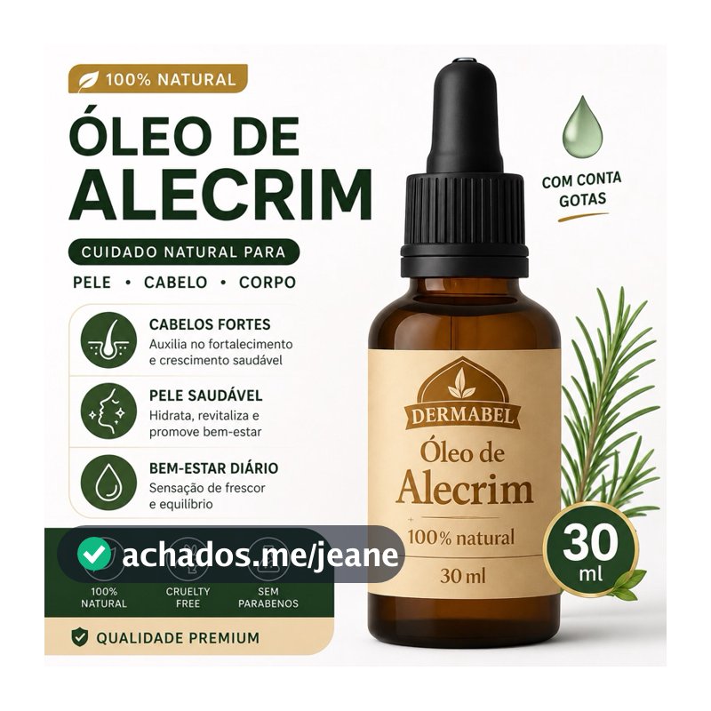 Óleo de Alecrim Crescimento Capilar, Combate a Acne.Óleo Vegetal 100% Natural 30 ML Dermabel