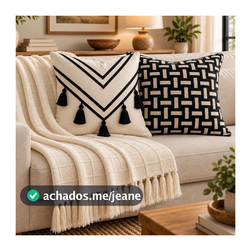 Kit Manta De Sofá 140x200cm +  2 Capas De Almofadas Pompom Boho Pingente Trance Decoração Moderna