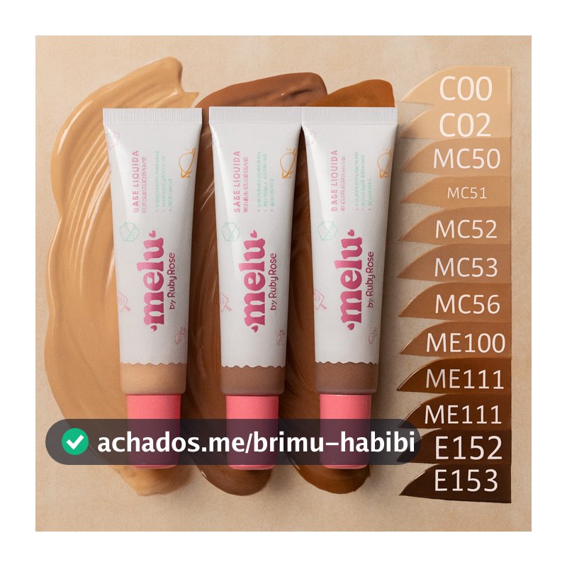 Base Líquida Vegana Melu by Ruby Rose Média Cobertura Base Maquiagem Pele