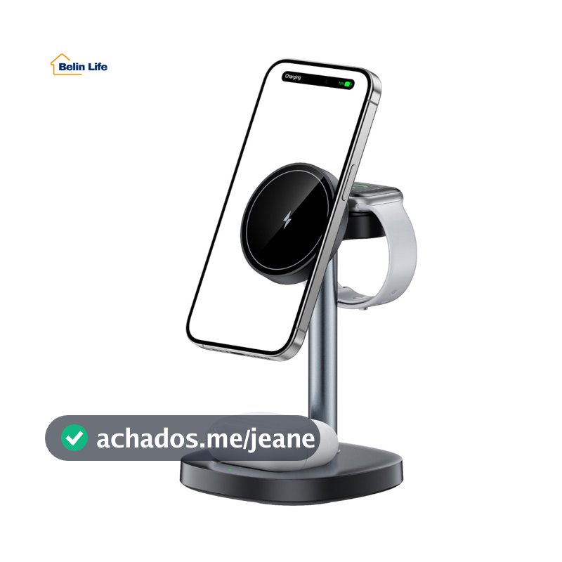 Carregador Sem Fio Anatel Magnético 3 em 1 Suporte de Indução 15W para Celular e Fone