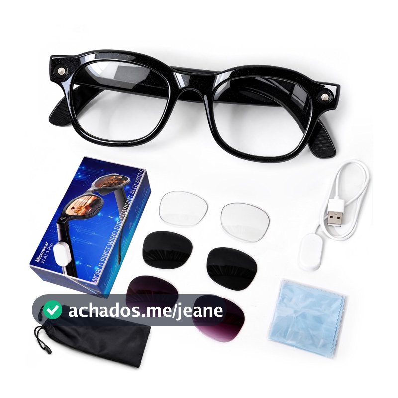 Óculos Inteligentes W‑AI3 Câmera 13MP Vídeo 1200P 3 Lentes Magnéticas Bluetooth Open‑Ear IA