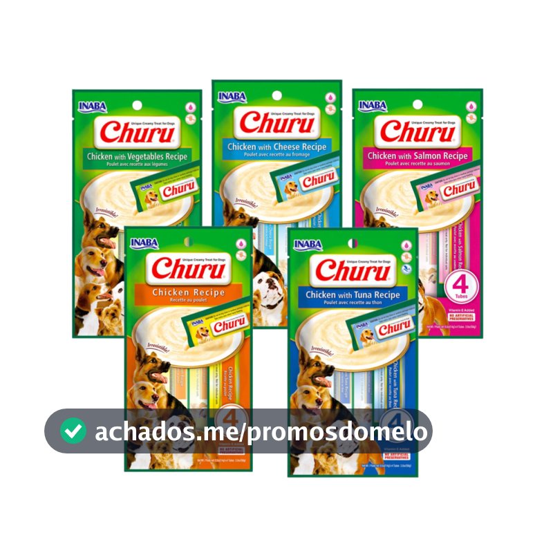 Churu Dog Inaba Petisco Cremoso Para Cães 54 g - Contém 4 Sachês de 14 g Cada - Diversos Sabores
