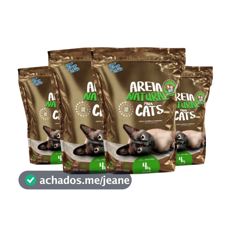 Areia Higiênica Natural Biodegradável Mandioca Para Gatos Tiger Cats Kit 16kg