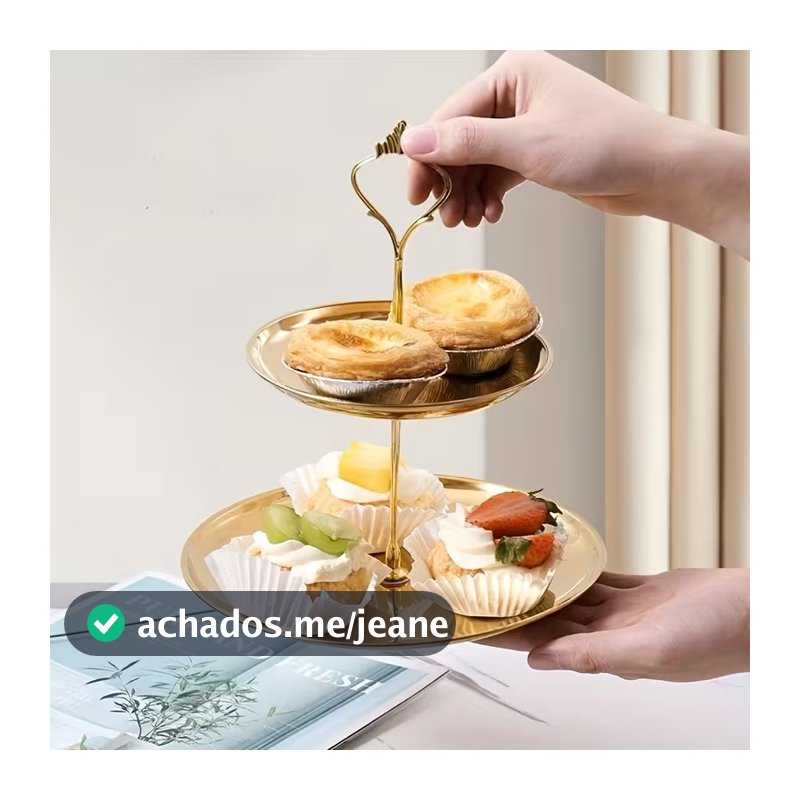Bandeja Dupla e Tripla Luxo 100% Metal Para Doces CupCake 2  Andares Luxo Dourado Suporte Prato
