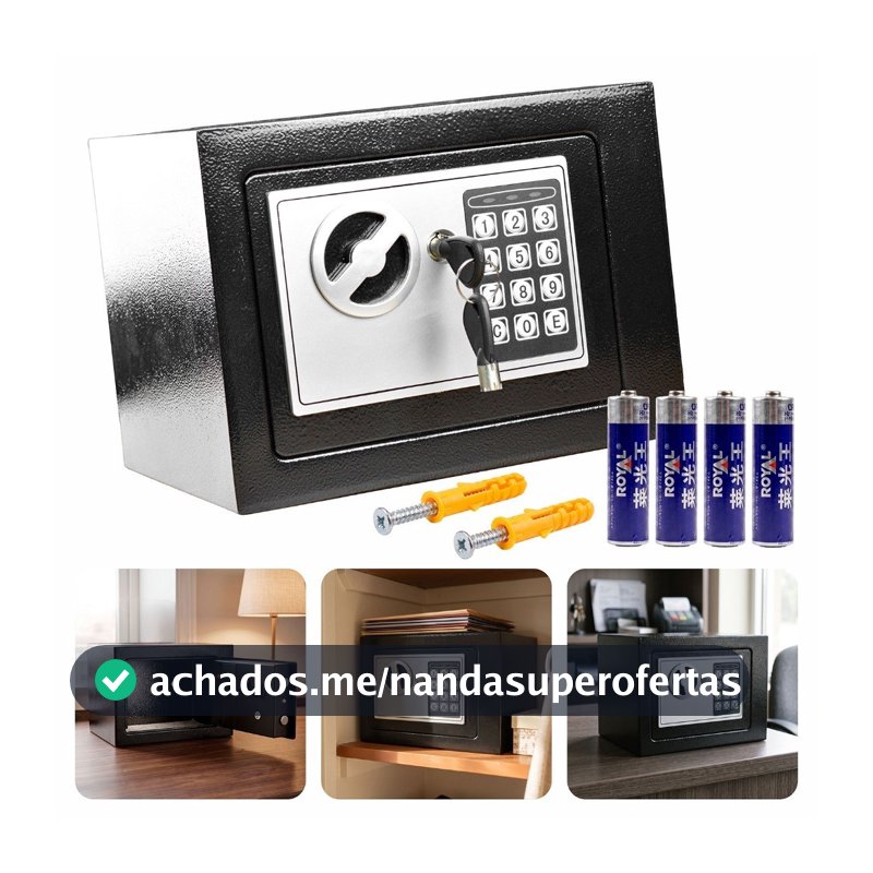 Cofre Eletrônico Digital com Senha e Chave em Aço 23x17x17cm Segurança Residencial e Comercial