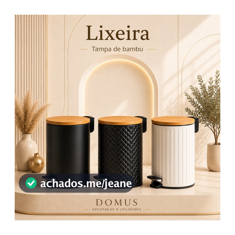 Lixeira Premium 5L Pedal Metálico Tampa de Bambu Soft Close Cesto Removível Banheiro Cozinha