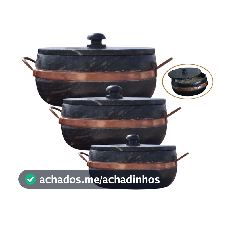 Jogo 3 Panelas Tradicionais pedra sabão (1.5L + 800ml + 500ml) Arte Pedra