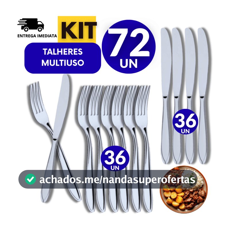 72 Peças - Talheres Inox 36 Garfos, 36 Facas Premium, multiuso na sua cozinha Variáveis Utilidades