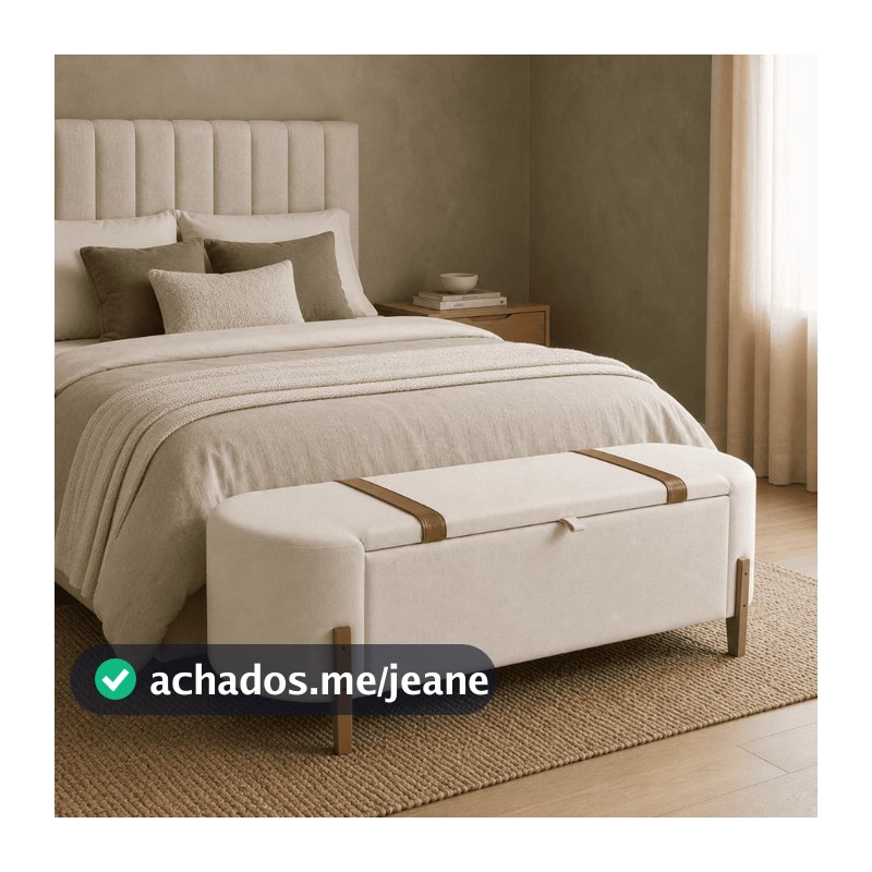 Puff Baú Recamier Áustria 130/150 Tecido Bouclê Detalhe Courino Orgânico Organizador Multiuso Casal Queen Closet - AV