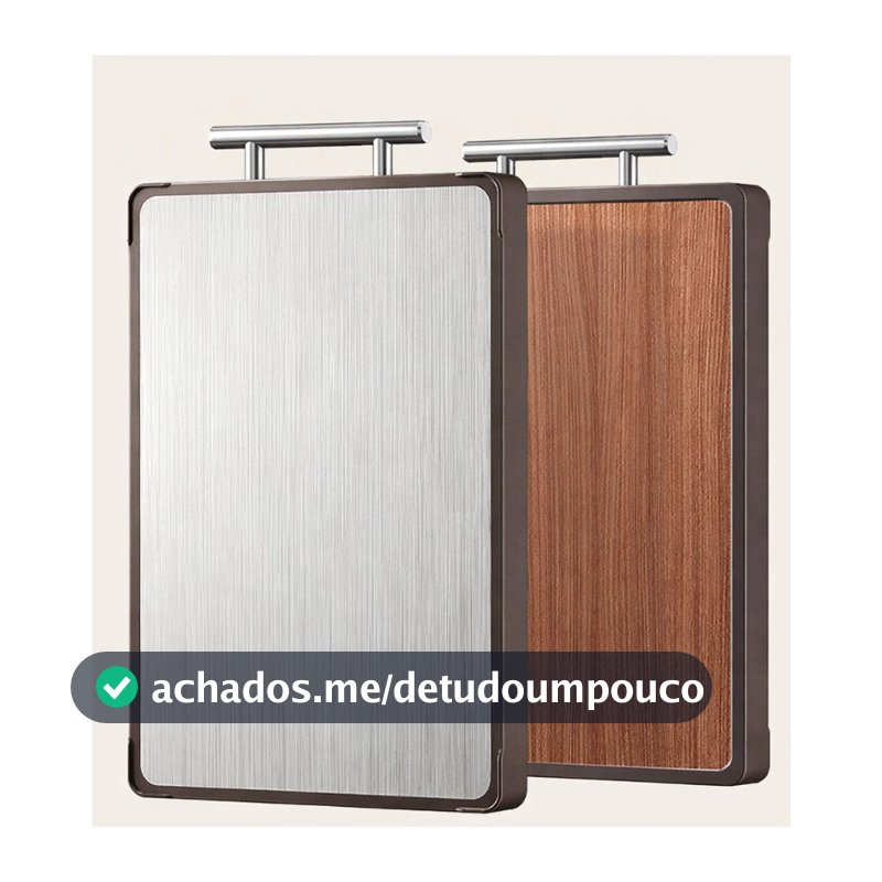 Tábua de corte Carne Legumes e Vegetais Dupla Face Aço Inox e Madeira Premium Resistente Com Alça