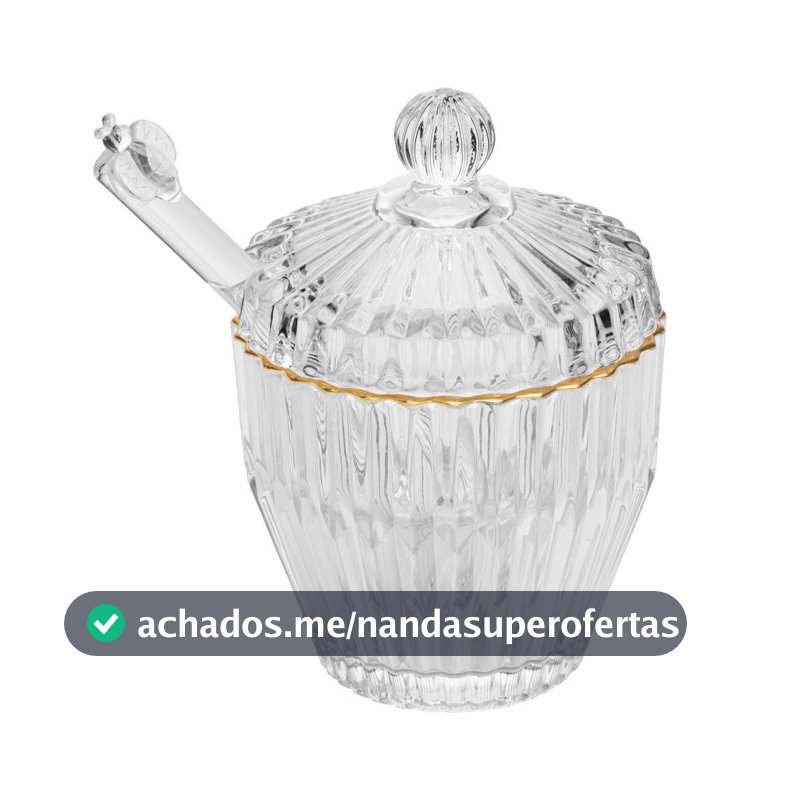 Meleira com Pegador e Tampa Império 8cm Cristal Ecológico Wolff com Fio de Ouro para Mel Geleia Mesa Posta Elegante Casa