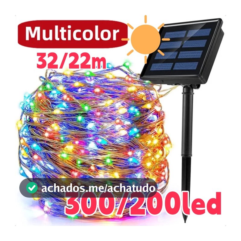 300LED Luzes de Natal Solares de 32m/22m para Decoração Externa Festiva 8 Modos à prova D'água