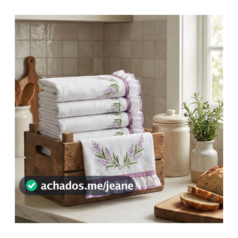 Kit Semaninha Pano De Prato Bordado 7 Peças 100% Algodão Coleção Dallas Luxury