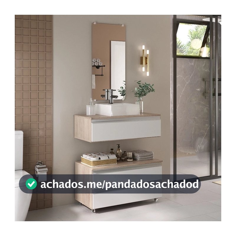 Gabinete Banheiro Creta 80cm com Cuba e Espelheira – Completo