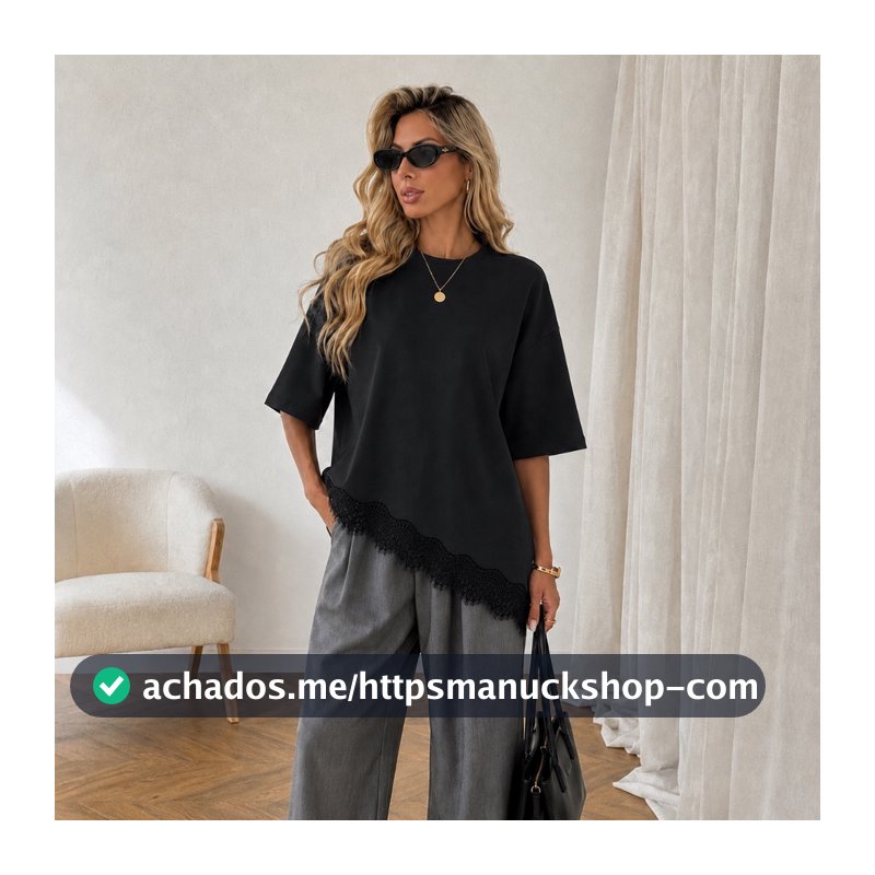 BLUSA FEMININA OVERSIZED DE RENDA BLUSA ASSIMÉTRICA BLUSA FEMININA ESTILOSA T SHIRT FEMININA ALGODÃO